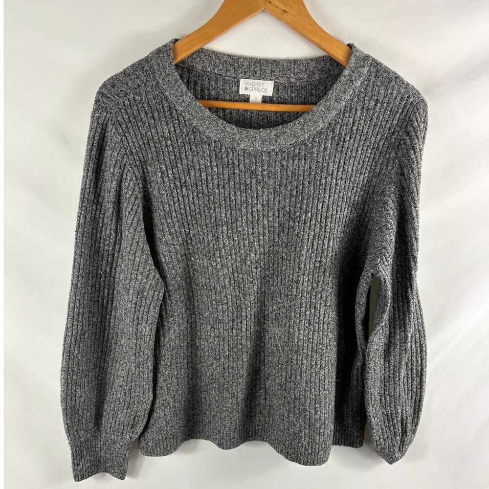 Melrose and Market Grey Ribbed Balloon Sleeve Sweater Size Large